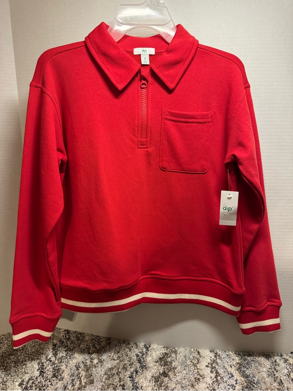 dip Red Half-Zip Collared Pullover Sweatshirt with Pocket